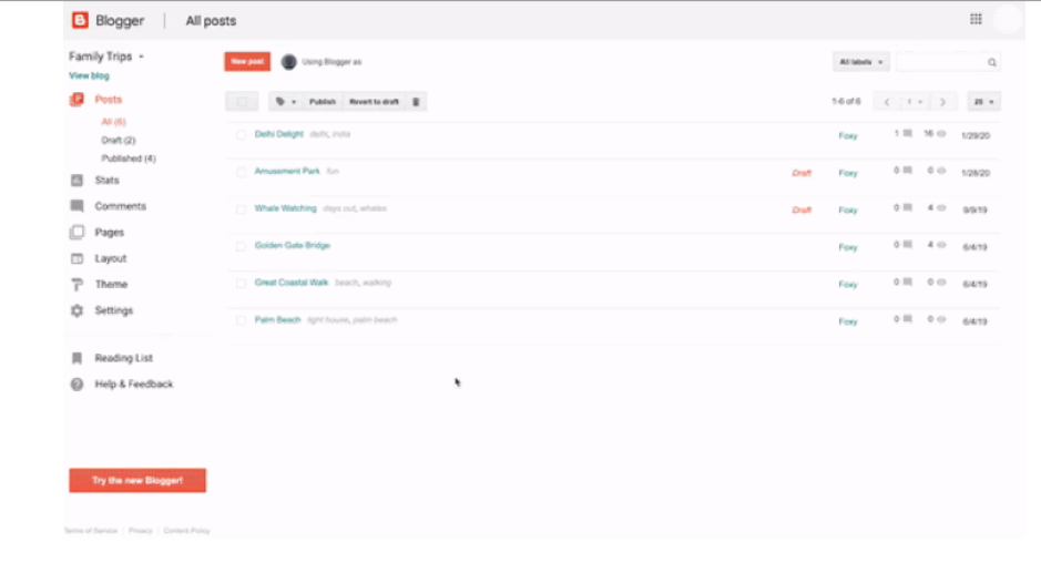 blogger panel view