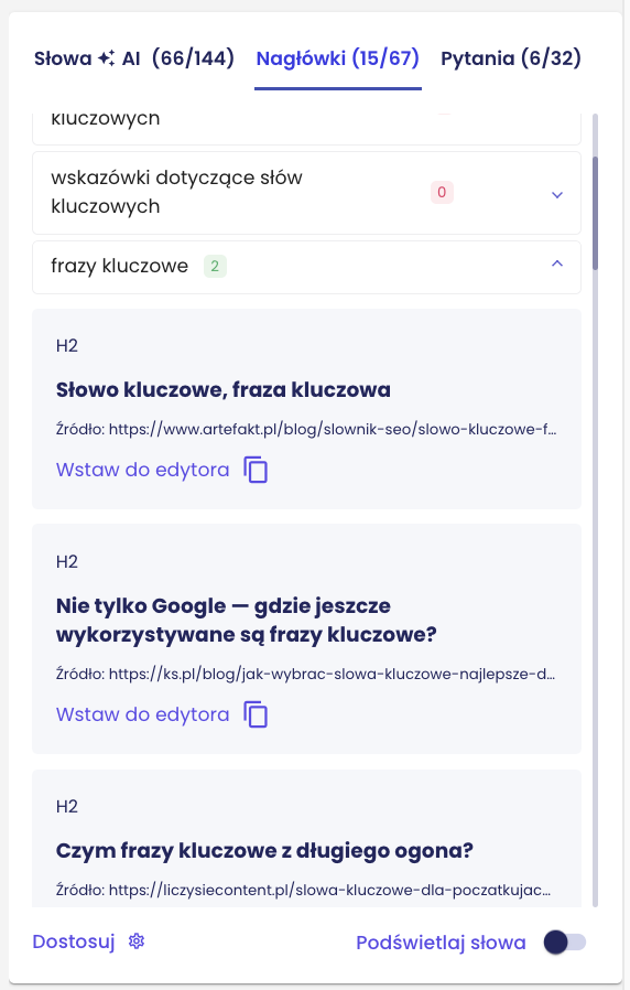 Sekcja nagłówki - Content Writer - Senuto