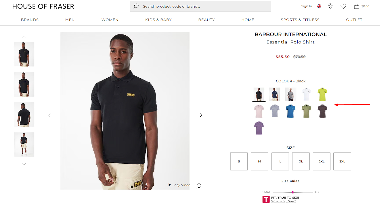 Screenshot of different product variants on a product page