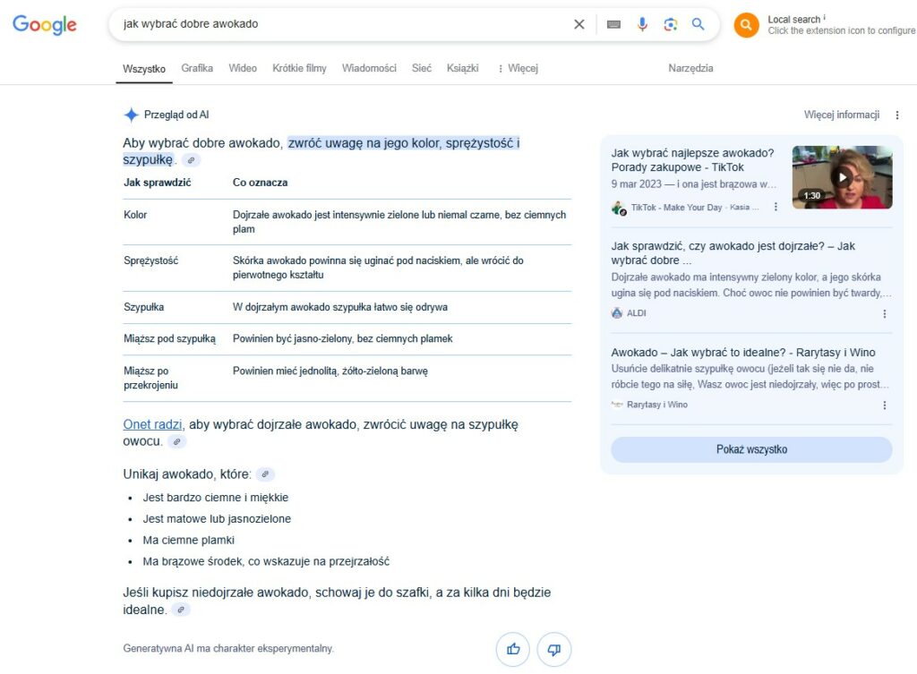 AI Overview po rozwinięciu